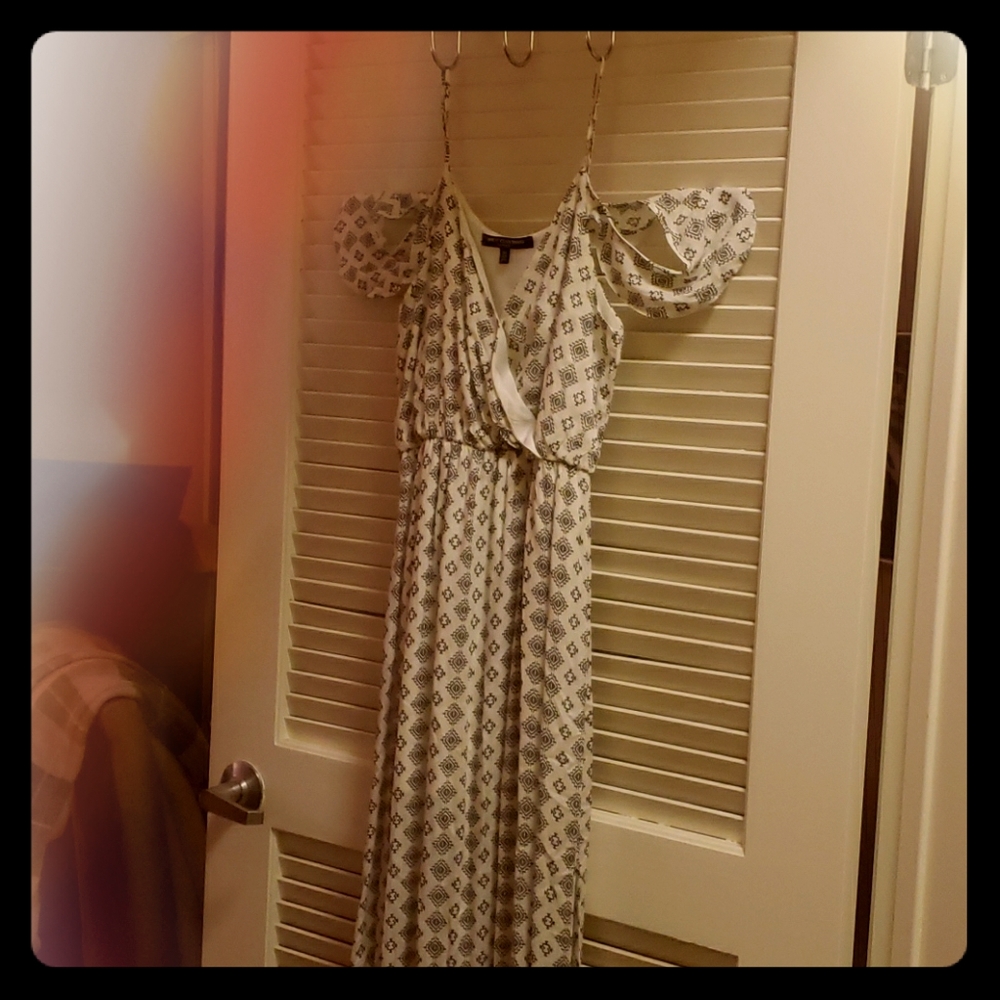 Elegant Black and White Aztec Printed Maxi Dress.